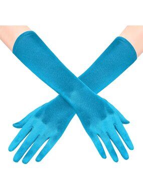 Women's Aqua Blue Long Satin Opera Gloves 1920s Flapper Costume Party Gloves